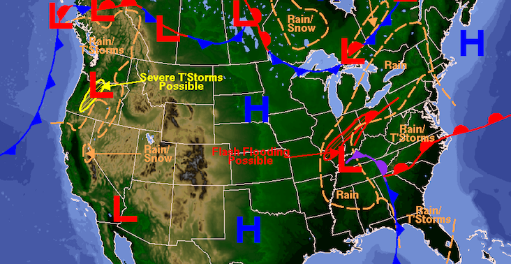 An image of a weather forecast map from the National Weather Service.